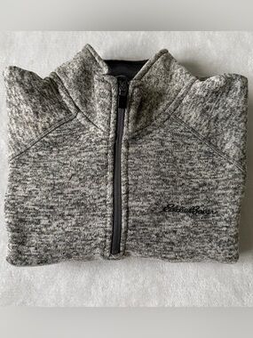 Eddie Bauer Men’s Large Gray Heather Quarter Zip Fleece Pullover Outdoor Cozy